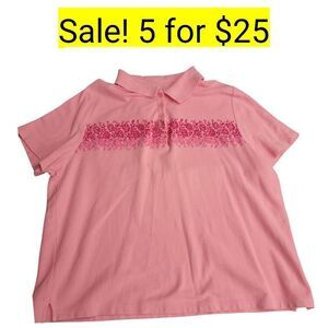 Tee Shirt Polo Style Kim Rogers Pink Floral Collared Top Sale 5 for $25